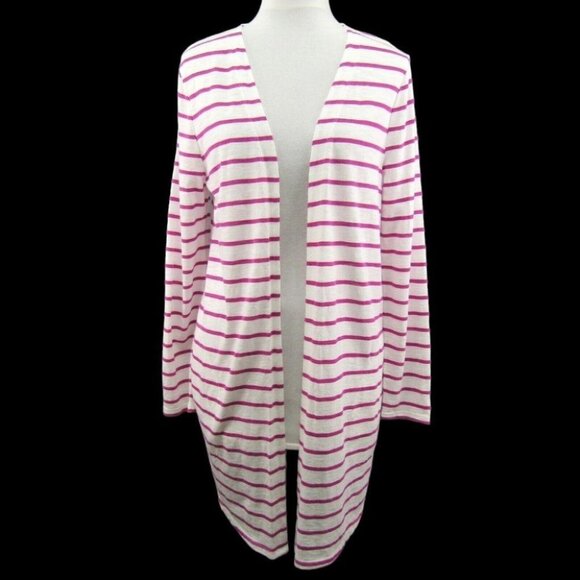 Chicos Ultimate Tee White Pink Long Open Cardigan Jacket Size S 0 Side Pockets - Picture 1 of 10